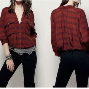 Free People Fawn Over You High Low Plaid Tunic Top